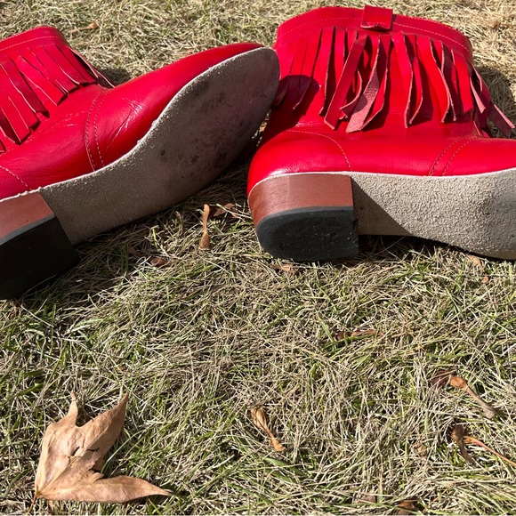 Cherry Red Vintage Fringe Cowboy Boots - Picture 10 of 14